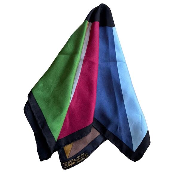 Colorful Italian silk scarf bag tie neckerchief color block 18" square by Ashear - Picture 3 of 6